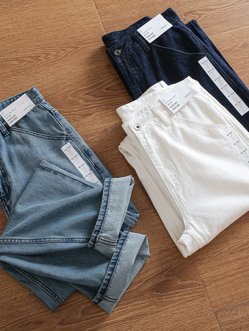 

Retro Japanese Sle Men's Loose Straight Leg Cotton Casual Jeans Dad Pants Spring New Arrival Pure Color Busin Casual