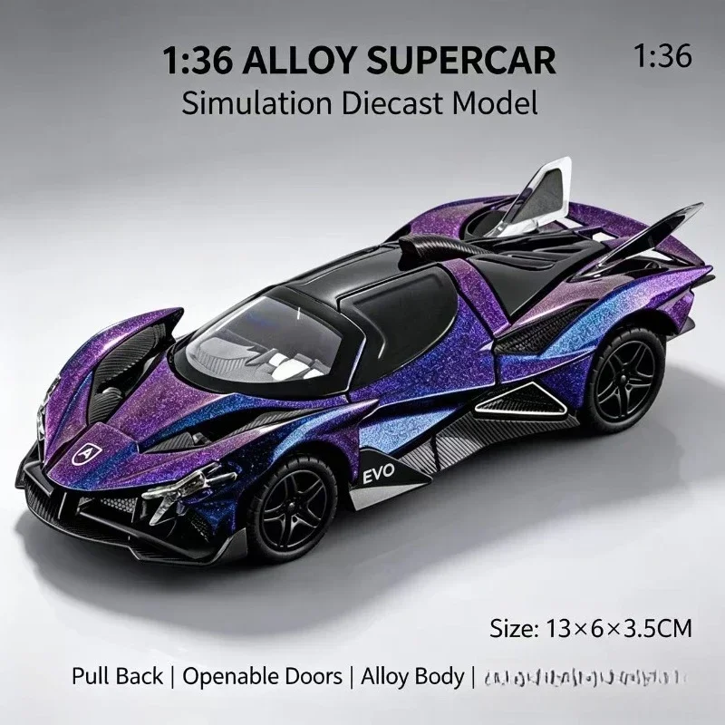 Car Model 1:36 Scale Supercar Replica, Diecast Pull-Back Metal Sports Vehicle, Openable Doors, Sleek Aerodynamic Body, Hobby