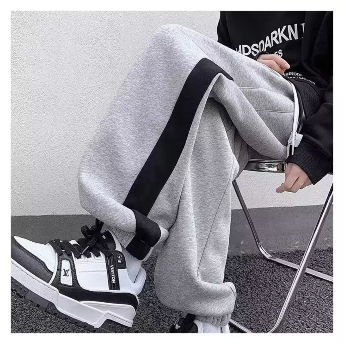 2025 新しいメンズパンツルーズカジュアルロングパンツ巾着レターストリートスウェットストレートレッグパンツトレンドファッションスタイル