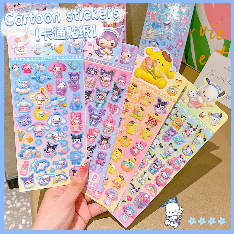 Sanrio Hello Kitty Cute Kawaii Kuromi Girl Stickers DIY Handbook Stickers Handbook Stickers Children's Toys Reward Decoration