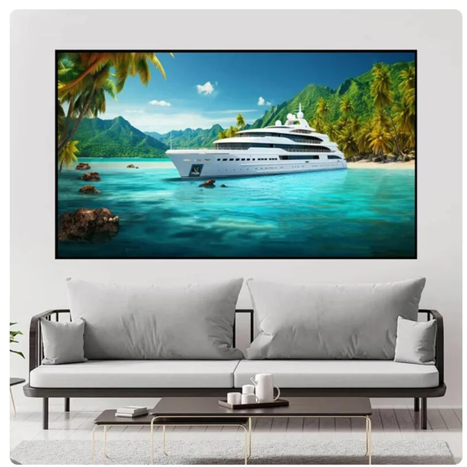 Large Size 5D Diamond Painting Coconut Tree Boat Sea Blue Sky Natural Landscape Mosaic Embroidery Cross Stitch Rhinestone X1337