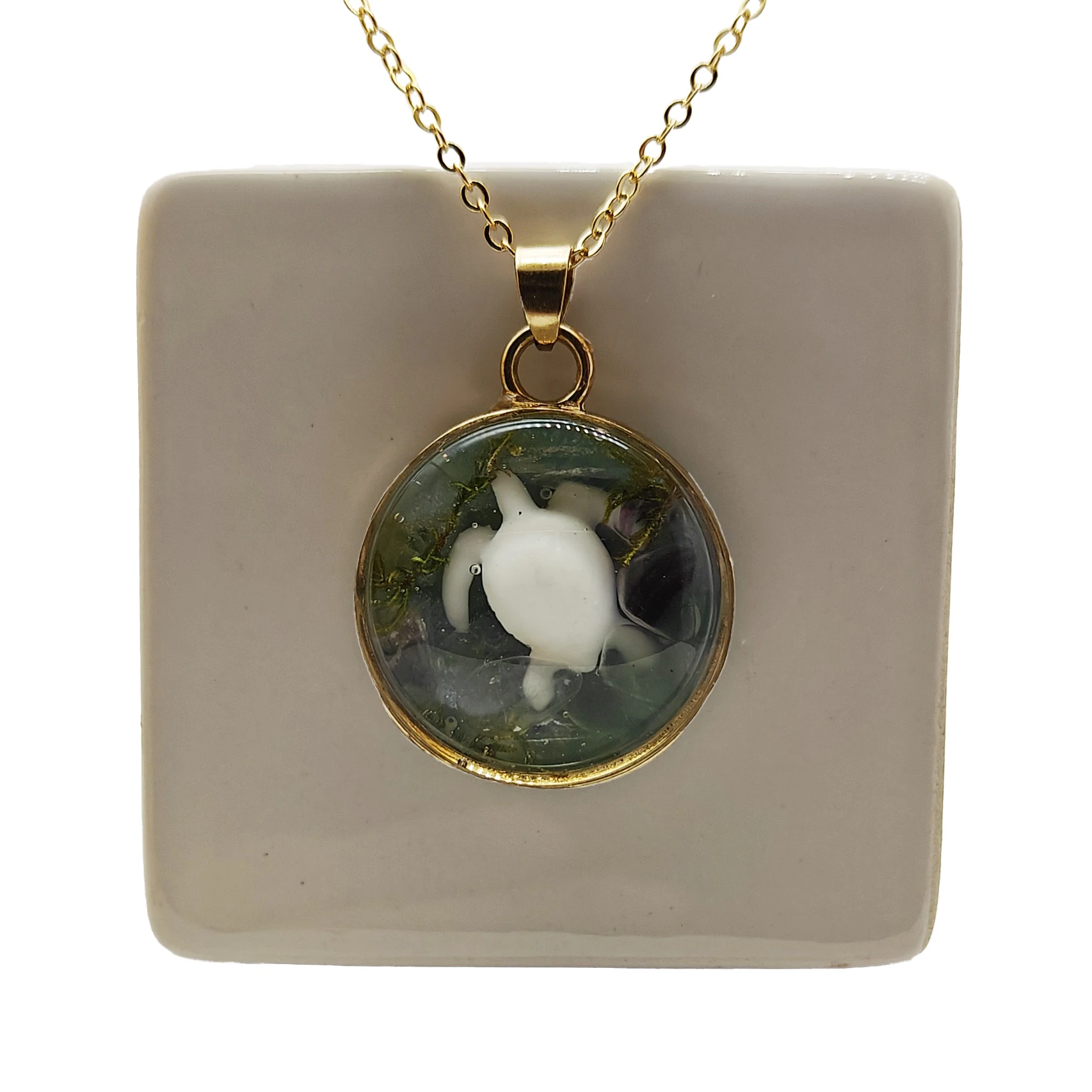 Sea Turtle 3D White Tortoise Ocean Glass Pendant Gold Color Chain Long Necklace Women Boho Fashion Jewelry Bohemian Handmade