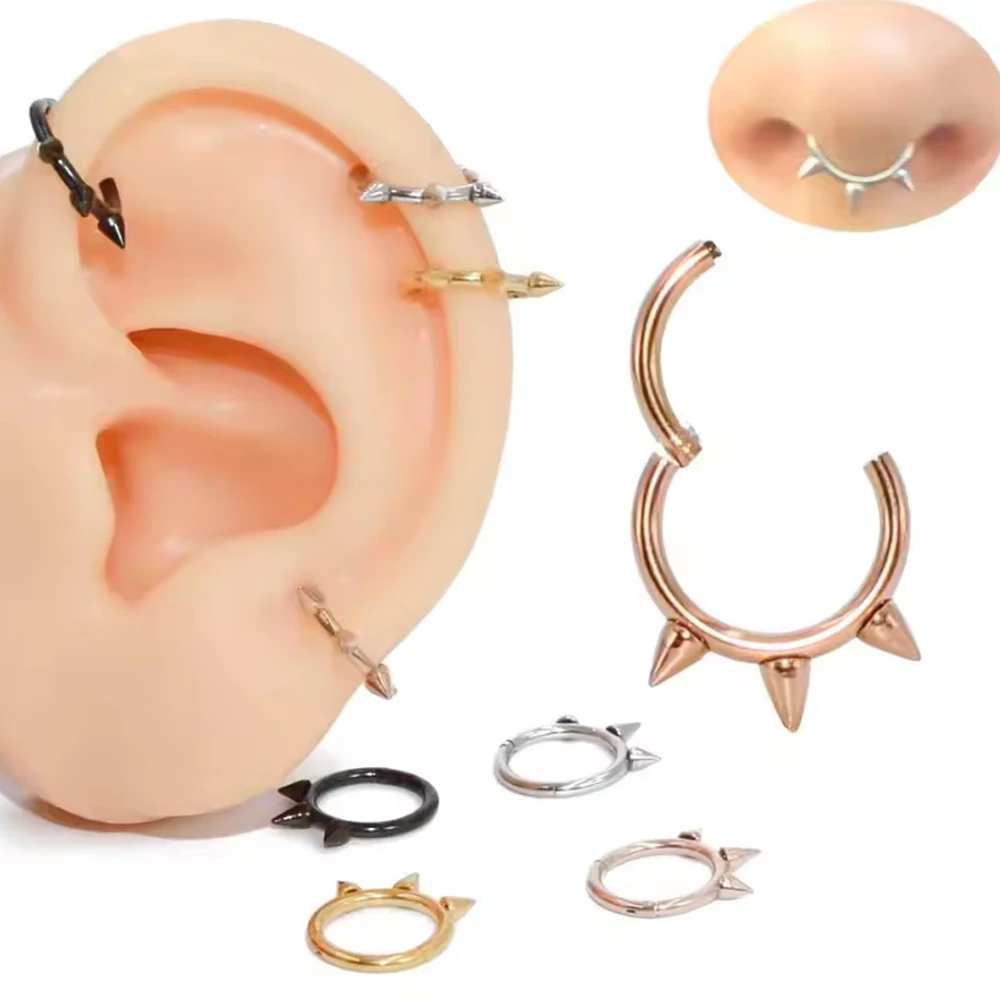 1pcs Taper Nose Ring Hoop Hinged Septum Hoop Ring Tragus 16G 1.2*8mm Punk Piercing Jewelry Lip Labret Ring Cartilage Earrings