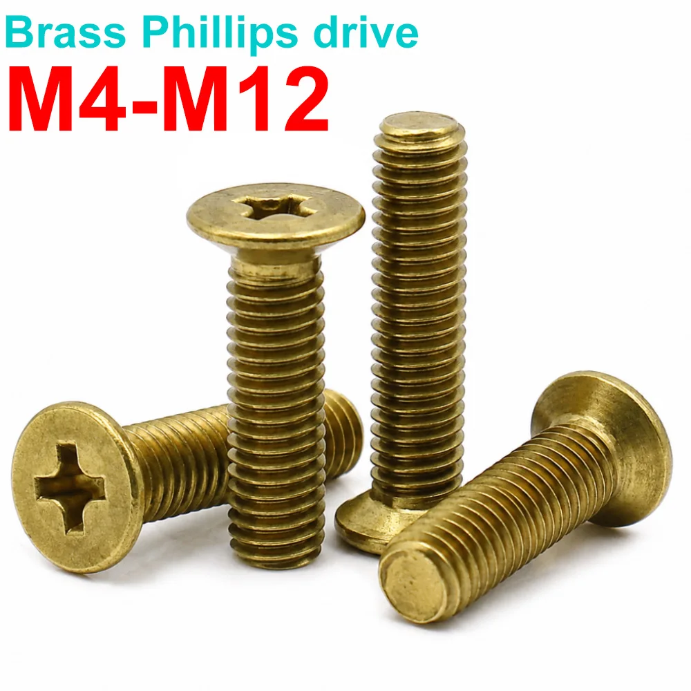 5-50pcs Brass Phillips Flat Countersunk Head Machine Screws Cross Recess Metric Thread Fasteners M2 M2.5 M3 M4 M5 M6 M8