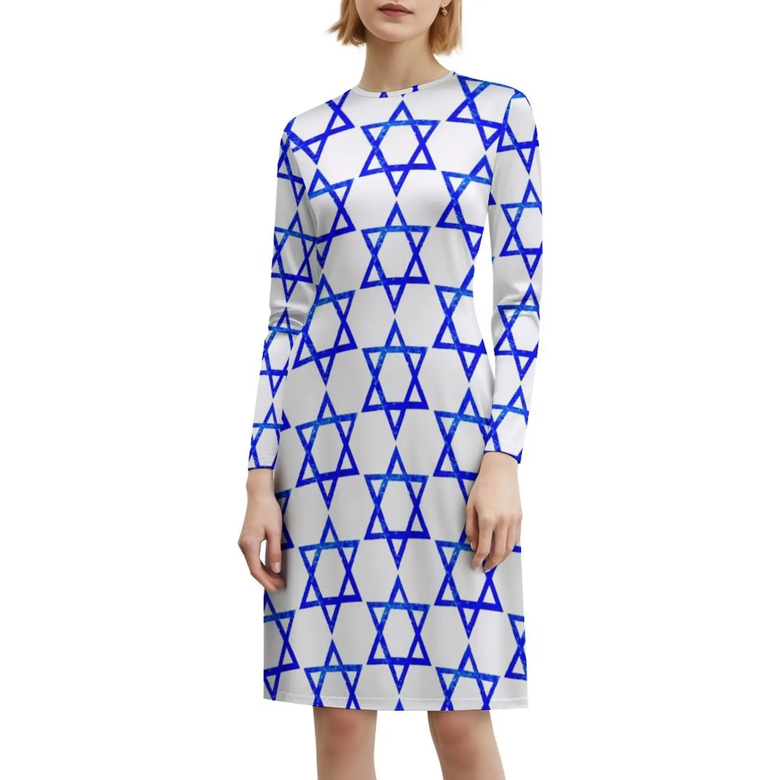 Star Of David Preppy Style Mini Dress For Women A-Line Loose Fit Casual Day Dress Star Of David With Star Of David Star Dress view 6