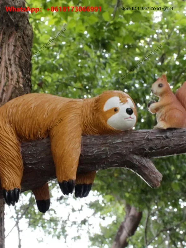 New product simulation sloth and squirrel tree hanging resin animal ornament garden courtyard tree decoration pendant