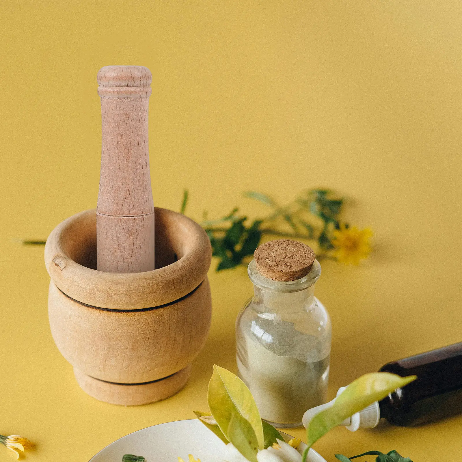 4Pcs Wooden Pestle Set Ergonomic Garlic Crusher Ginger Masher Spices Grinder Kitchen Grinding Rod Multi-Use Food Muddler Wood