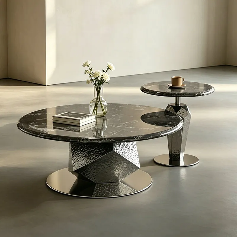 Italian minimalist marble coffee table, combination, stainless steel high-end prism