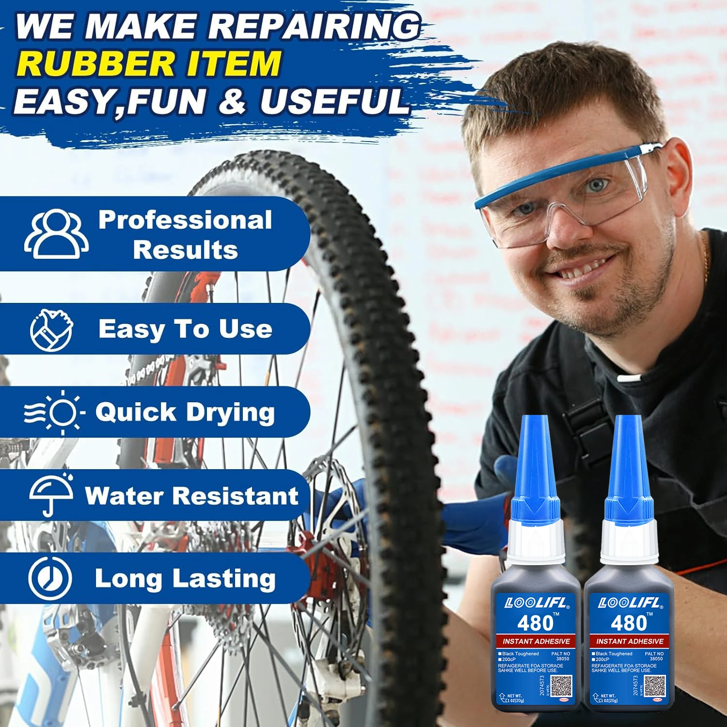 480 Black Super Glue, Quick-Bondig Adhesive Leather Rubber Wood Metal Strong Liquid Glue, Emergency Repair Adhesive, Rubber Glue image 5