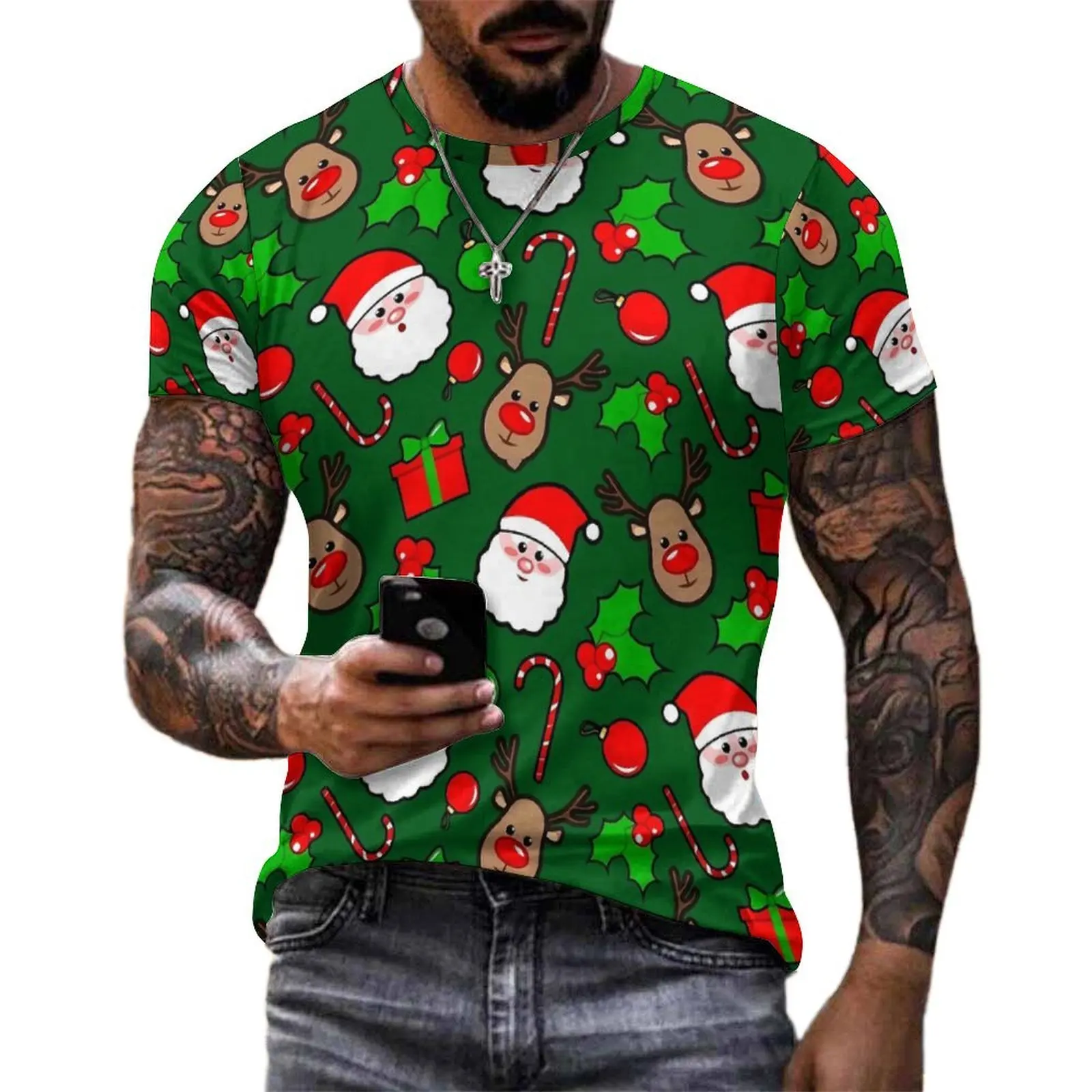 Christmas T Shirt For Couple RUDOLPH And Santa Claus Graphic O Neck T Shirts Summer Trendy Clothes Short Sleeve Big Size Tees
