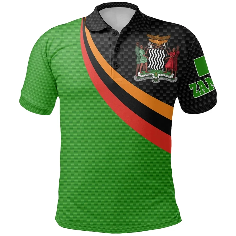 Zambia Flag Map 3D Print Polo Shirts For Men Clothes Africa Boy Short Sleeve POLO Shirt Coat Of Arms Jersey National Emblem Top