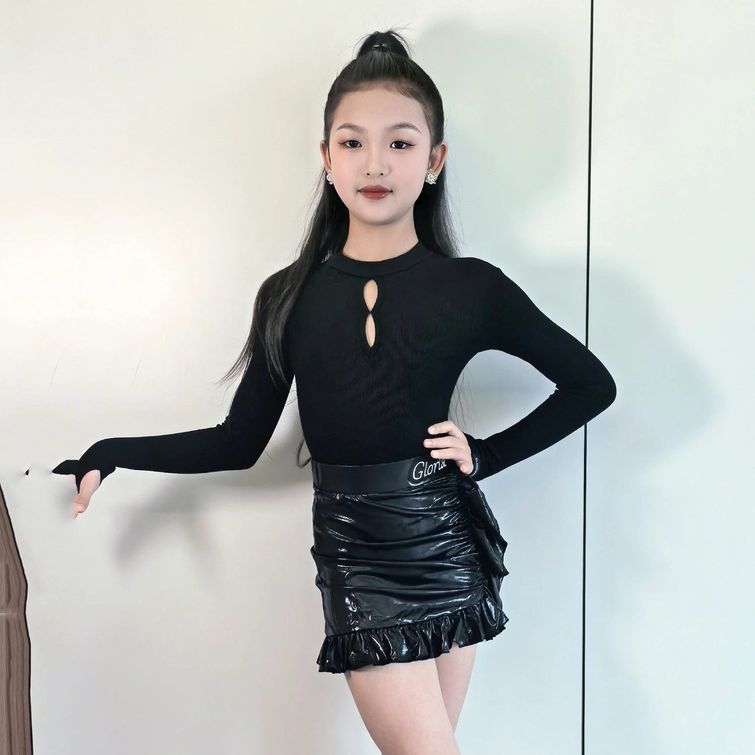 2025 Latin Dance Long Sleeved Split Skirts Practice Suit For Girls Samba Chacha Tango Dress Latin Dance Performance Wear  XH3785