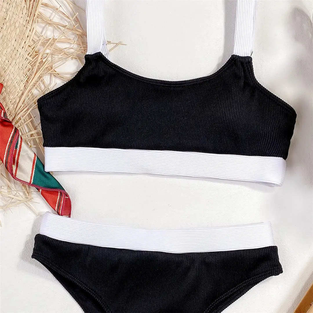 Neuer, verführerischer, gerippter Badeanzug mit aufgesetzten Elementen, hoch geschnittener Bikini, Damen-Badebekleidung, zweiteiliges Bikini-Set, Badeanzug, Badebekleidung, Modell V2329. – Detail 28