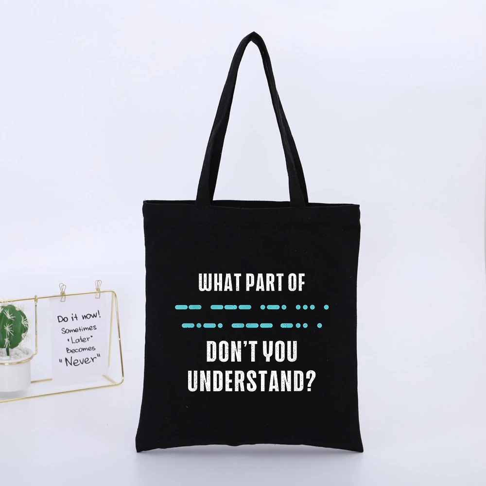 Unisex Slogan-style Graphic Black Canvas Tote Bag, Casual Style for Daily Shopping and Casual Outings