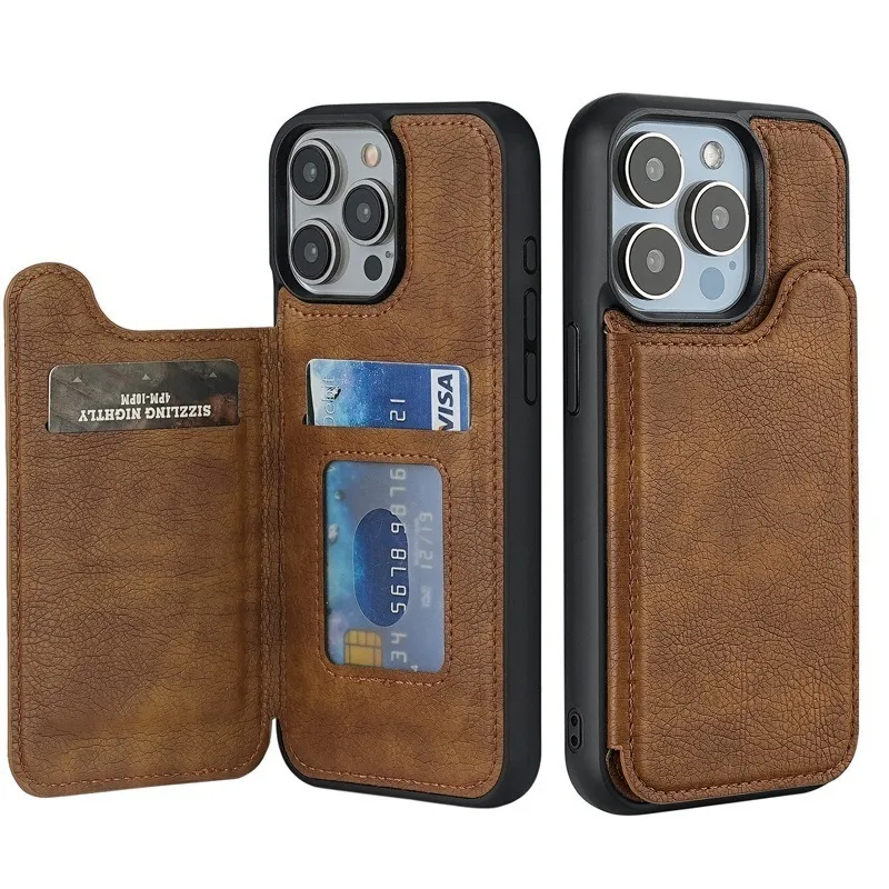 Leather Case for IPhone 15 Pro Max with Card Slot Flip Cover Card-holding Phone Case Tective Cover