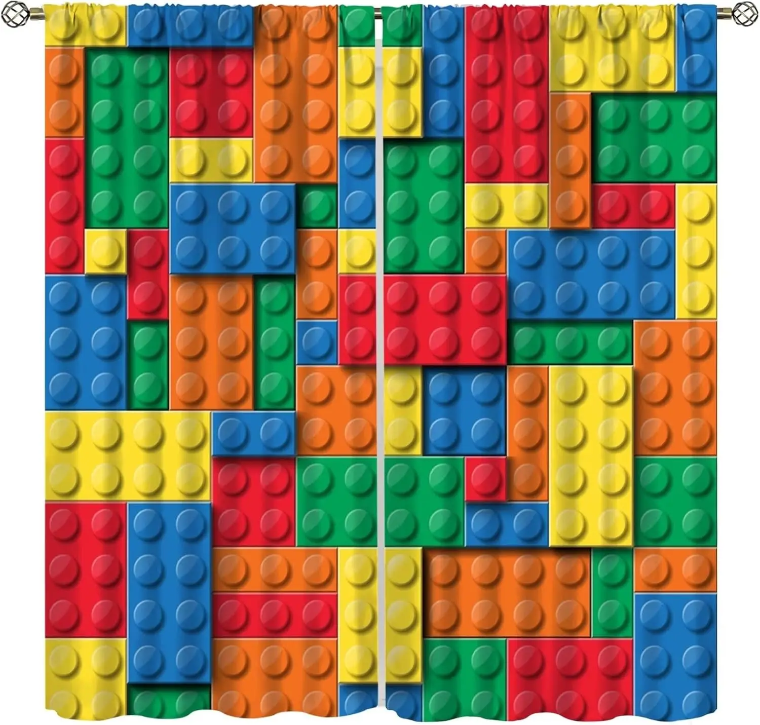 Kids Building Blocks Toy Curtains Children'S Room Abstract Outline Colorful Plastic Toys Geometric Bricks Print Curtains For