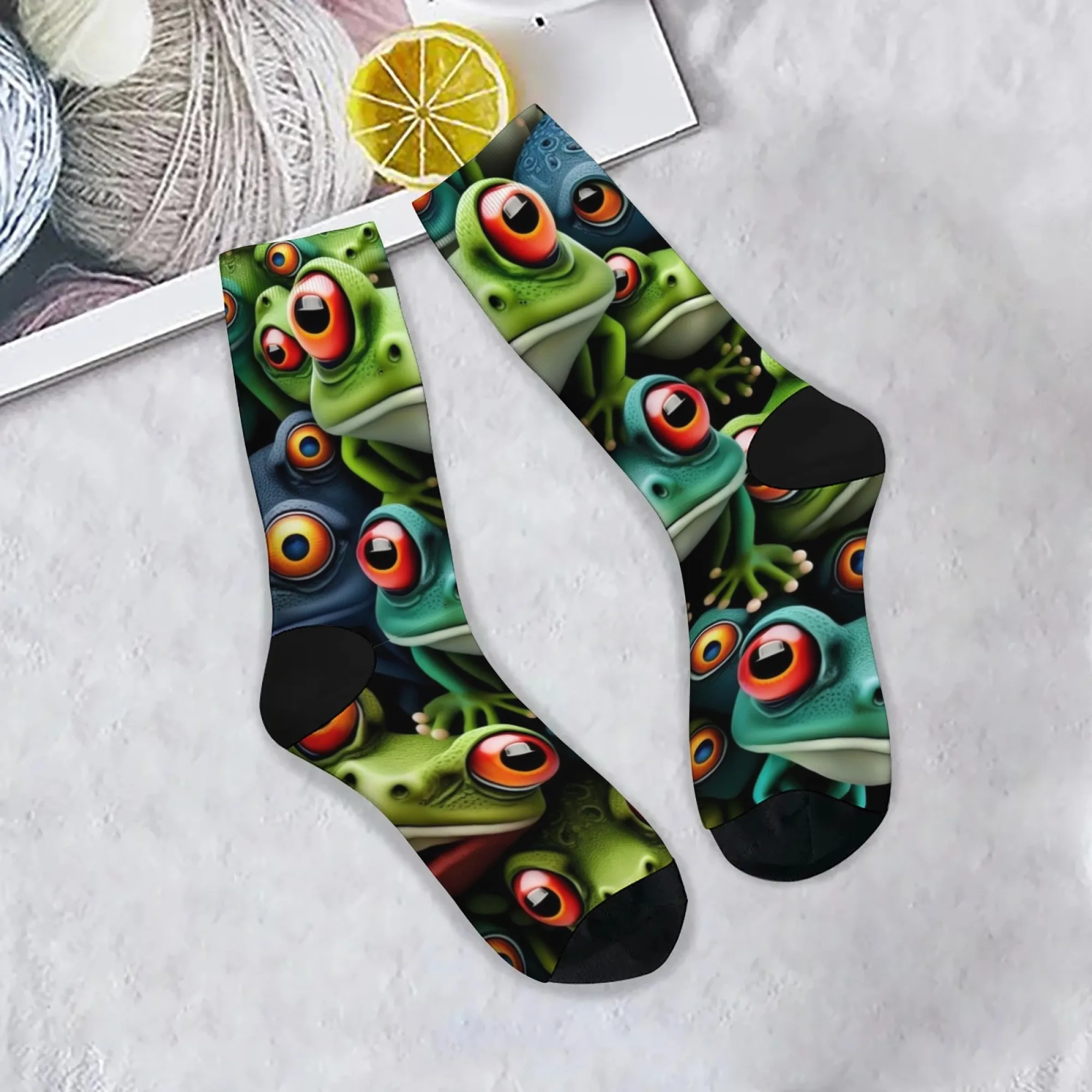 

Носки с забавным принтом лягушки в стиле Харадзюку, новинка, мужские носки, мягкие дышащие нескользящие спортивные носки, подходящие для всех сезонов