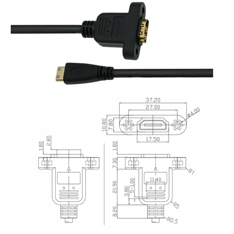 HD Mini HDMI-compatible Male to HDMI-compatible Female With Screw Holes to Secure Panel Cable A Female to C Male 30CM