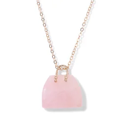 Women Rose Quartzs Handbag Shaped Pendant Necklaces Natural Stone Unakites Beaded Necklaces Choker High Quality Necklace Jewelry