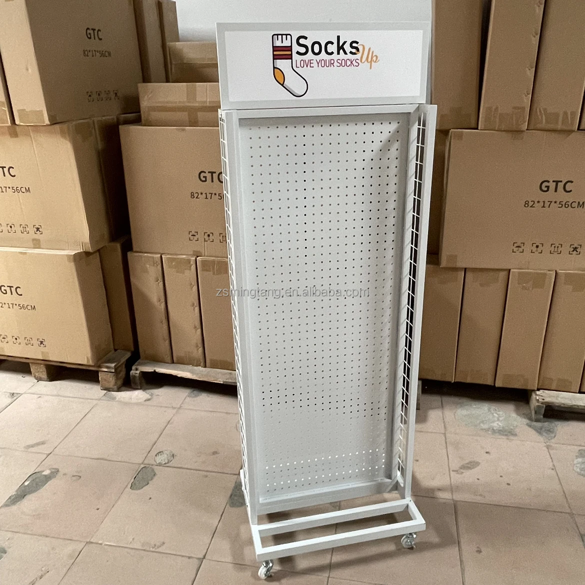 

Customized Metal Stand Sock Display Rack with Metal Hooks Double Sided Rotating