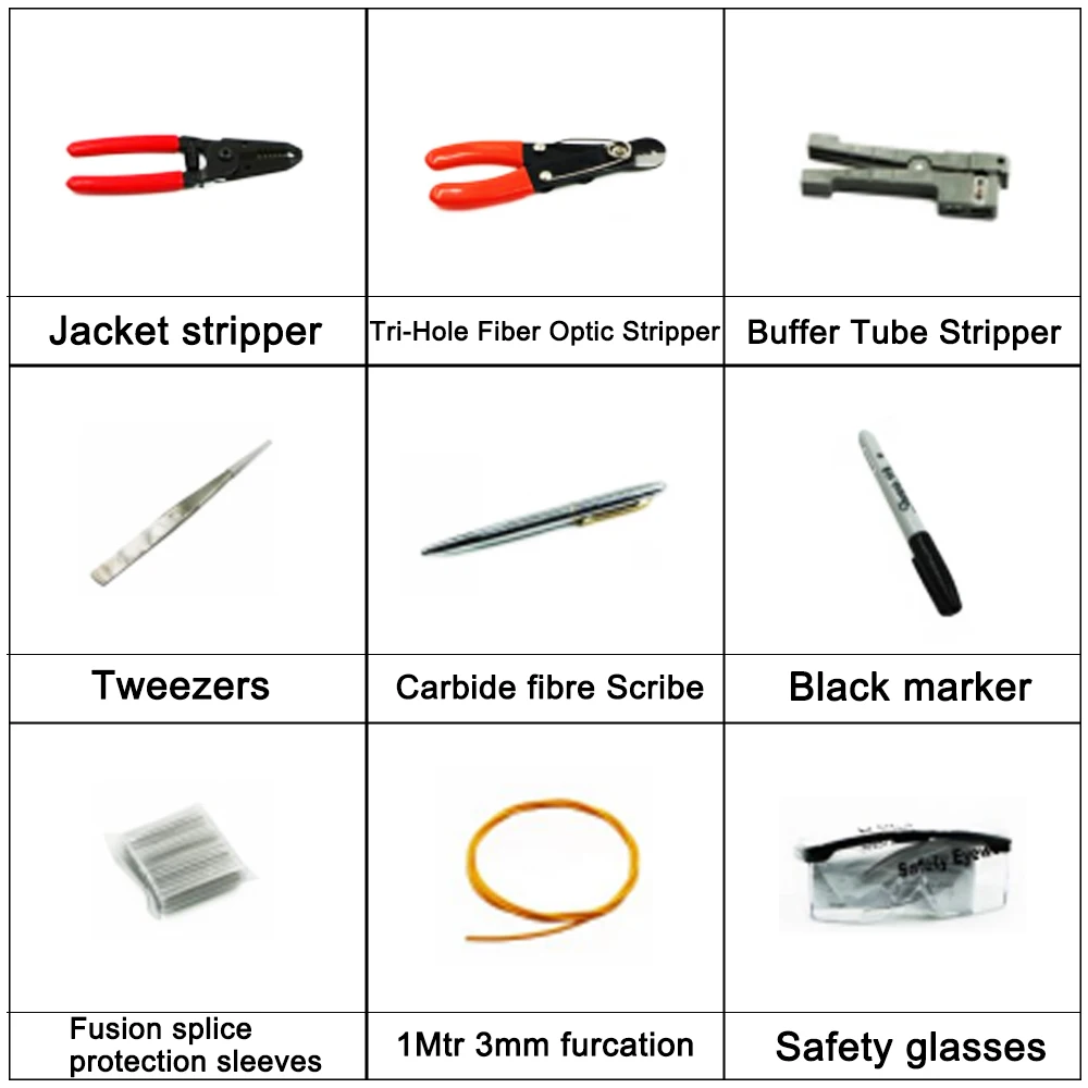 Fibra óptica Fusion Splicing Tool Kit, Kit inclui fibra cabo Jacket, Tampão tubo Stripper e Stripper, FCST210602