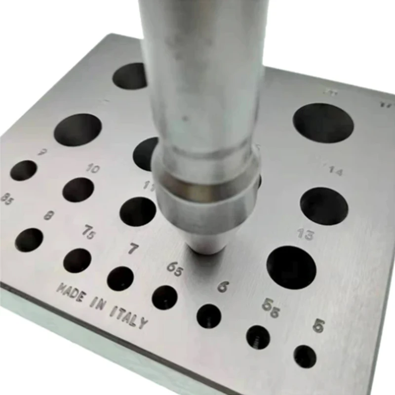 O.M.O Italy Round Bezel Forming Block 20 Holes #8/A Hardened Steel Collet Block with Round Holes & Punch Making Bezel Setting