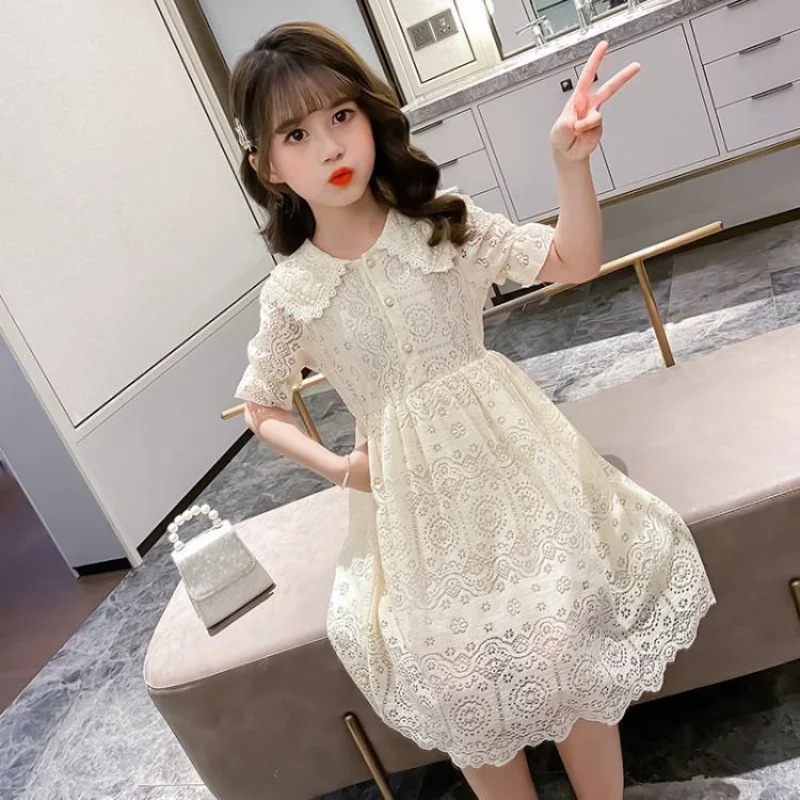 

Girls Dress 2023 Summer New Korean Short Sleeve Children's Fashion Girl Lace Princess Dress Girl Clothes Flower Girl Dresses 12T