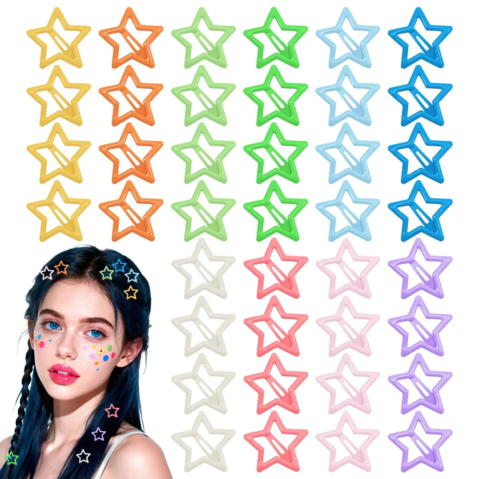 Cute Hollow Barrettes Candy-colored Polka Dot Star Hair Clips Y2K Women Grils Cute Star Hairpin Side Barrettes Hair Accessories