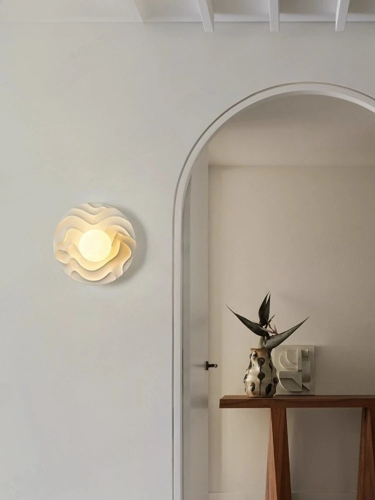 Nordic minimalist wall lamps resin wood grain LED Modern living room corridor bedroom decor wall light patterned circular lights