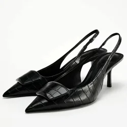 Sexy Pointed Toe High Heels Women 2025 New Summer Square Button Slingback Shoes Hollow Elegant Office Sandals Mules Pumps Women