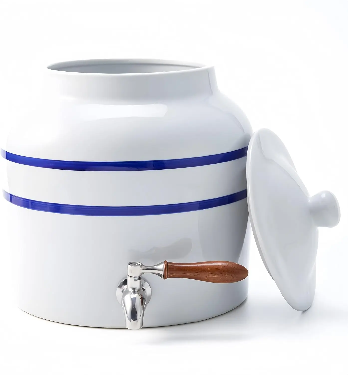 Ceramic Water Dispenser for 3-5 Gallon Bottles, White with Blue Stripe