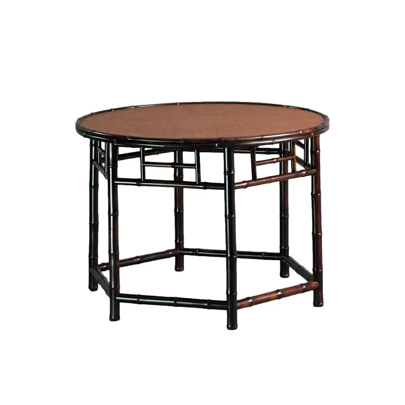 Purple bamboo, round table with mat, tea table with surrounding stove, outdoor courtyard Zen bamboo table, small round tea table