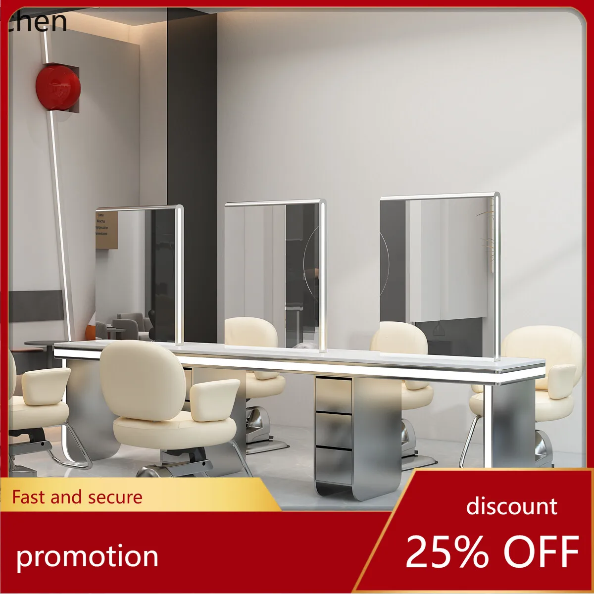 

HT hair salon double-sided mirror table marble integrated haircut mirror with cabinet hair perm and dyeing table hair salon
