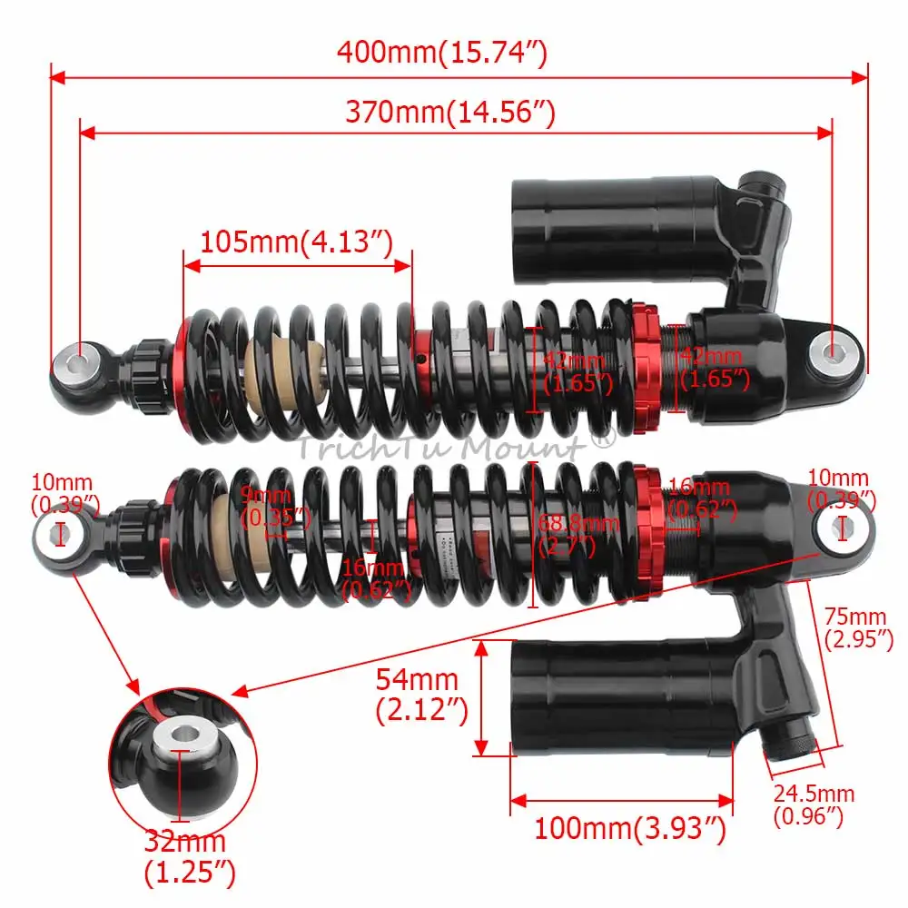For Yamaha Banshee 350 (YFZ350) 1987-2006 370MM Motorcycle Nitro Front Shocks Absorbers Air Suspension Damper ATV Accessories