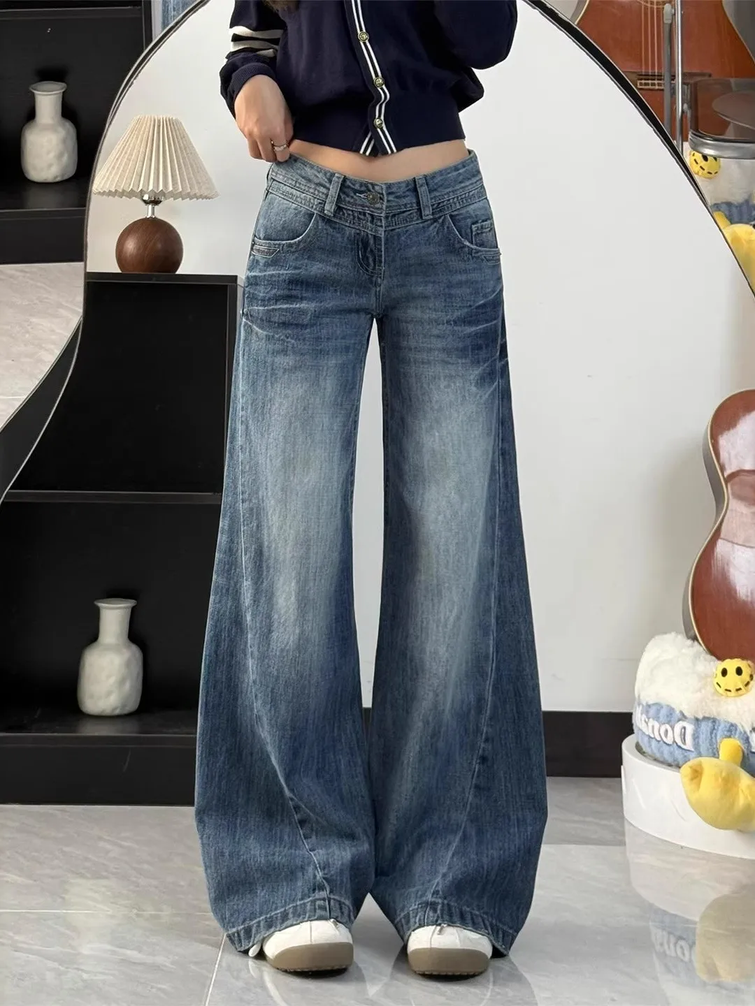 

Женские джинсы с высокой талией, прямые, на подкладке, облегающие, с широкими штанинами, для зимы, для повседневной носки