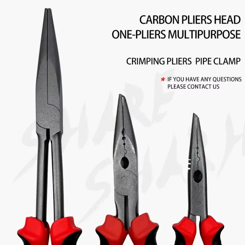 

High Carbon Steel Fishing Pliers Line Cutter Split Pliers Fish Mouth Pliers Hook Remover Bent Long Nose with Rubber Handle