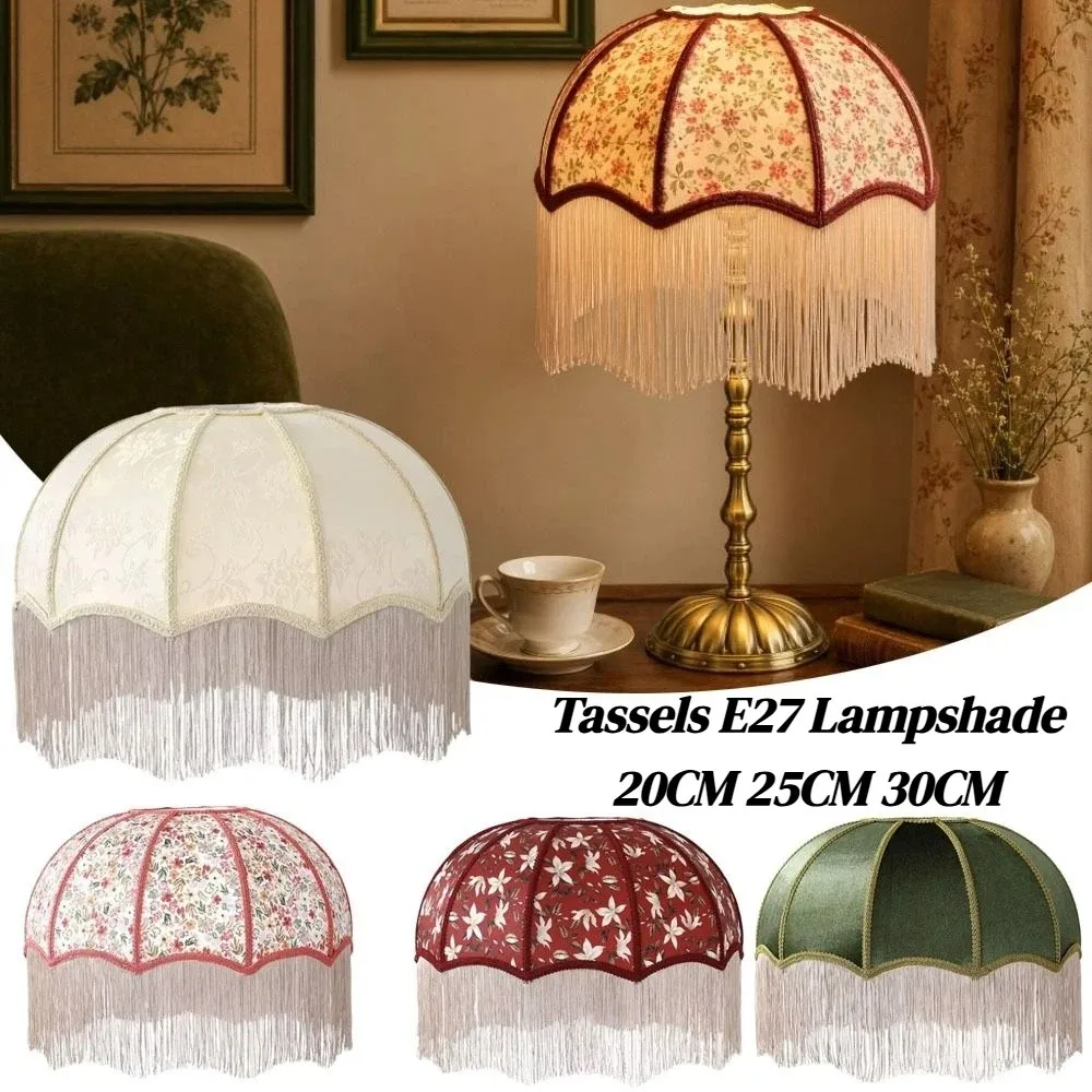 20CM 25CM 30CM Fabric Lampshade European-style Vintage Style Retro Lampshade Easy To Replace Premium Feel Tassels E27 Lampshade