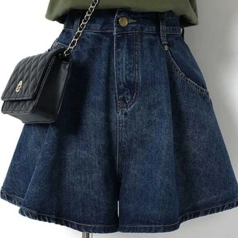 

Wide Leg Denim Shorts Women Vintage Summer Streetwear Solid Fashion Korean Simple All-match High Waist Casual Mujer Ins Trouser