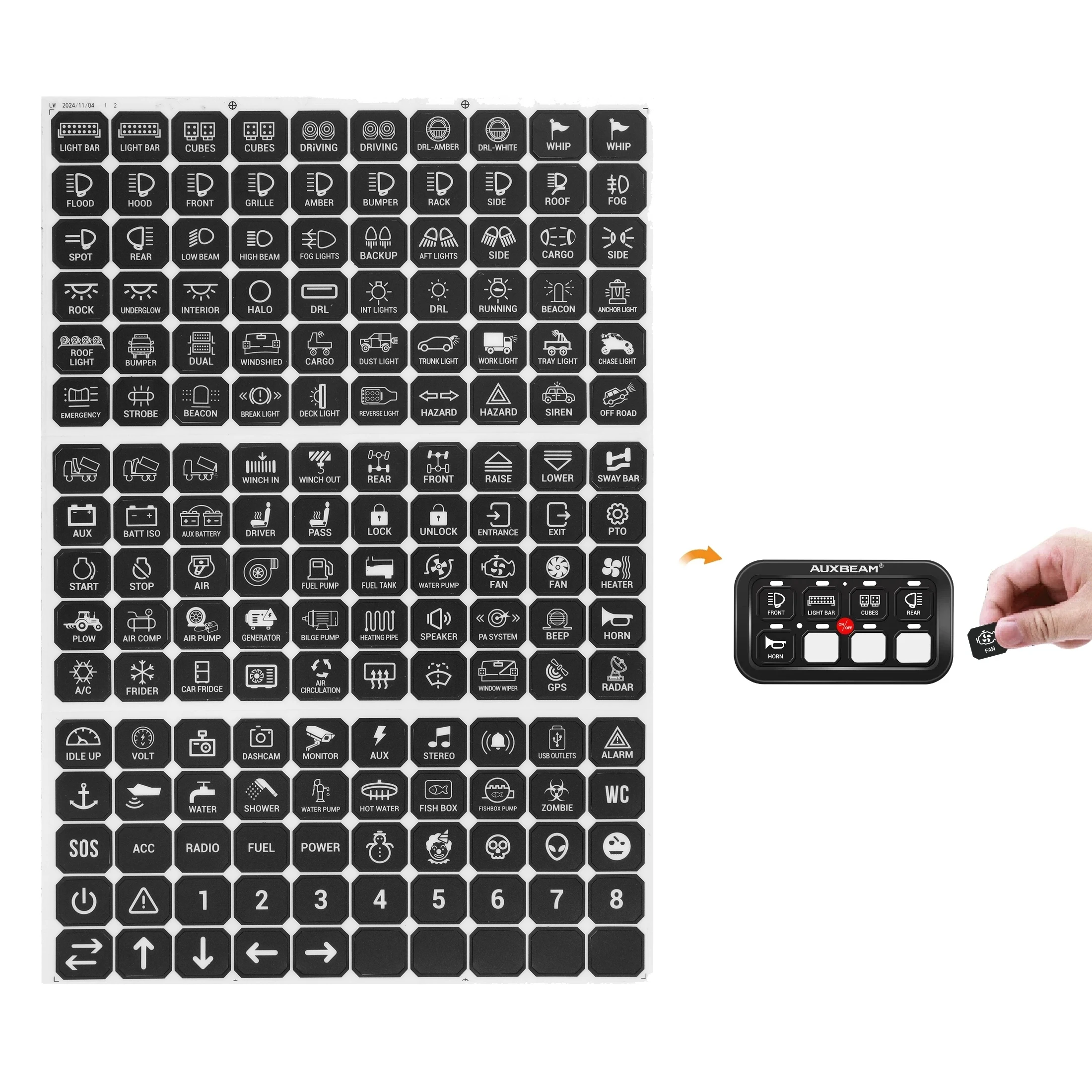 160 piezas de pegatinas de etiquetas de Panel de interruptores para RA80XL RB80XL AR600 AC1200 AUXBEAM, paneles de interruptores, piezas de accesorios