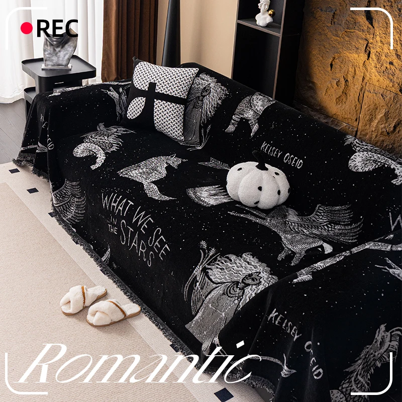Sofas Covers Black 3 Seater 2 Seater Sofa Blanket Cover Aesthetic Double Sided Use Sofa Towel Plush Anti Slip Living Room