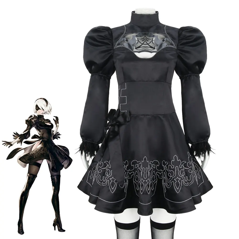 Gioco YoRHa No.2 Tipo B Calzini eleganti Ragazza Costume Cosplay NieR 2B Abito nero Abiti da festa di Halloween per le donne