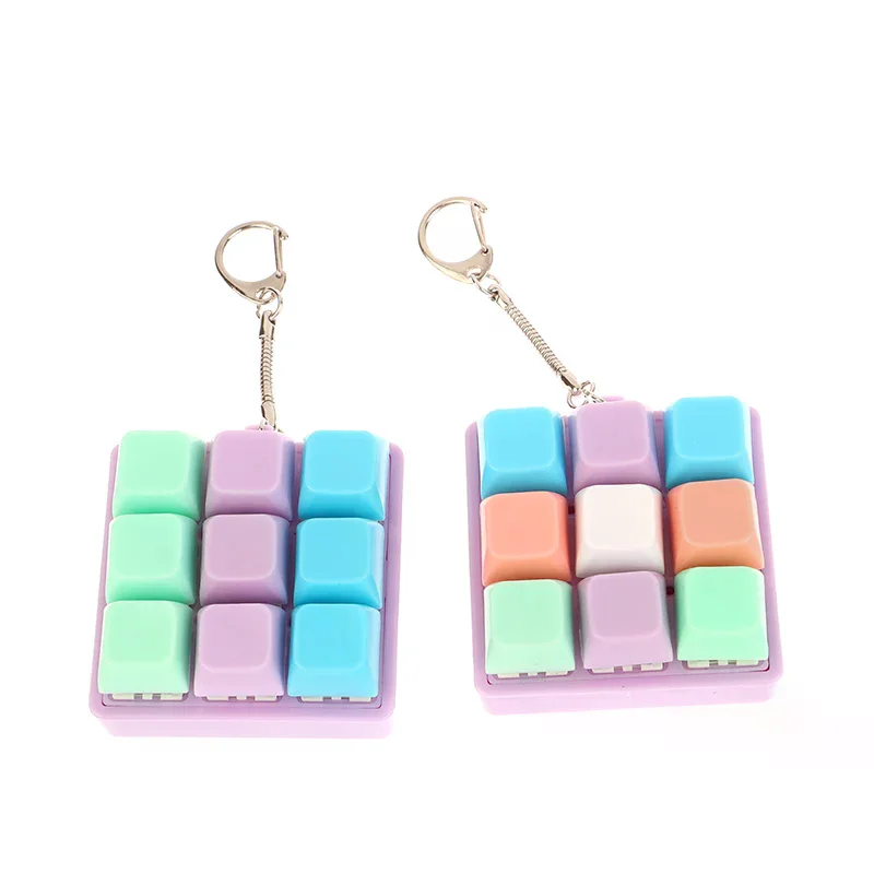 9 Keys Square-Shaped Keyboard Keycaps Keychain Fidget Toy Party Stress Relief DIY Keycaps Toy Keyboard Caps Finger Button Fidget
