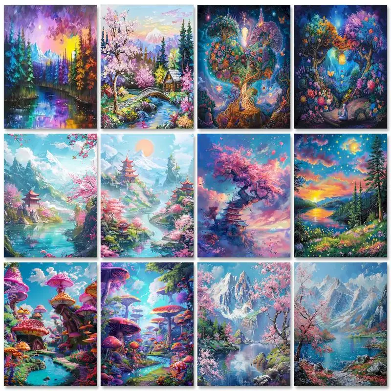 

RUOPOTY Diy Painting By Numbers Kits Mountain Tree Acrylic Paint On Canvas By Numbers 60x75cm Wall Art Picture For Diy Gift