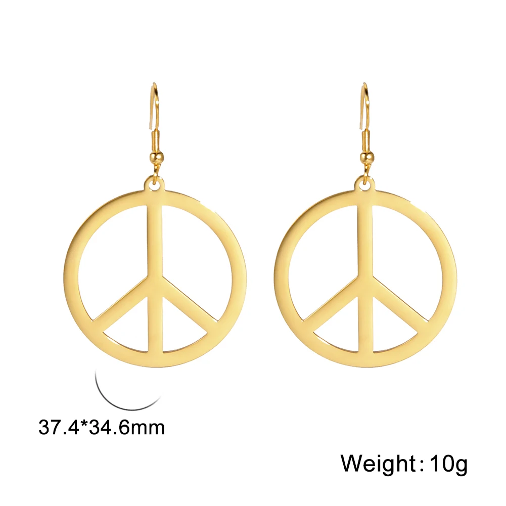 Stainless Steel Peace Sign Symbol Drop Earrings Vintage Amulet Round Geometric Earrings For Women Love Peace Person Jewelry