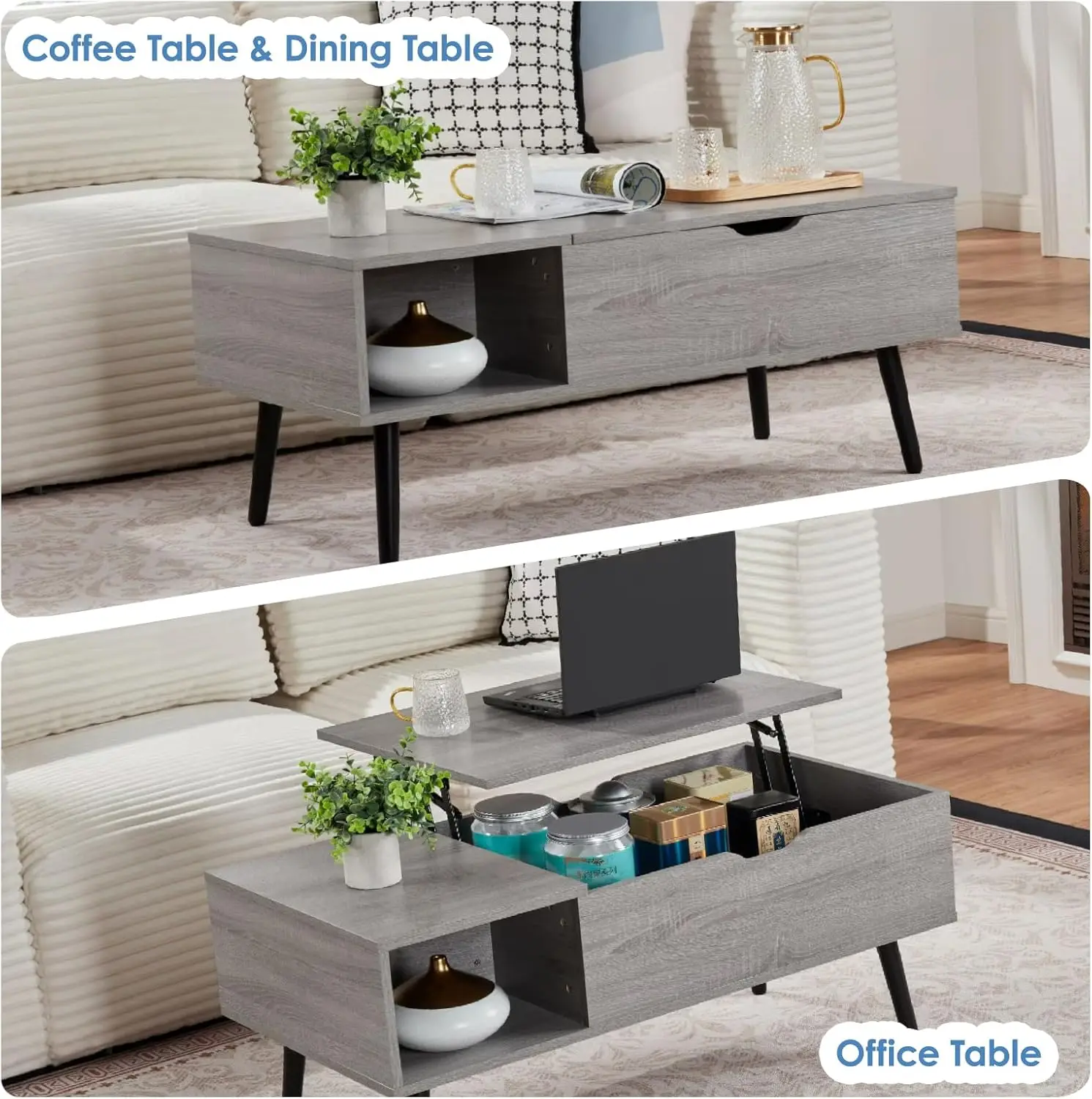 

39" Wood Lift Top Coffee Table with Hidden Compartment Wood Coffee Desk with Storage Shelf Lift Tabletop Dining Center Table