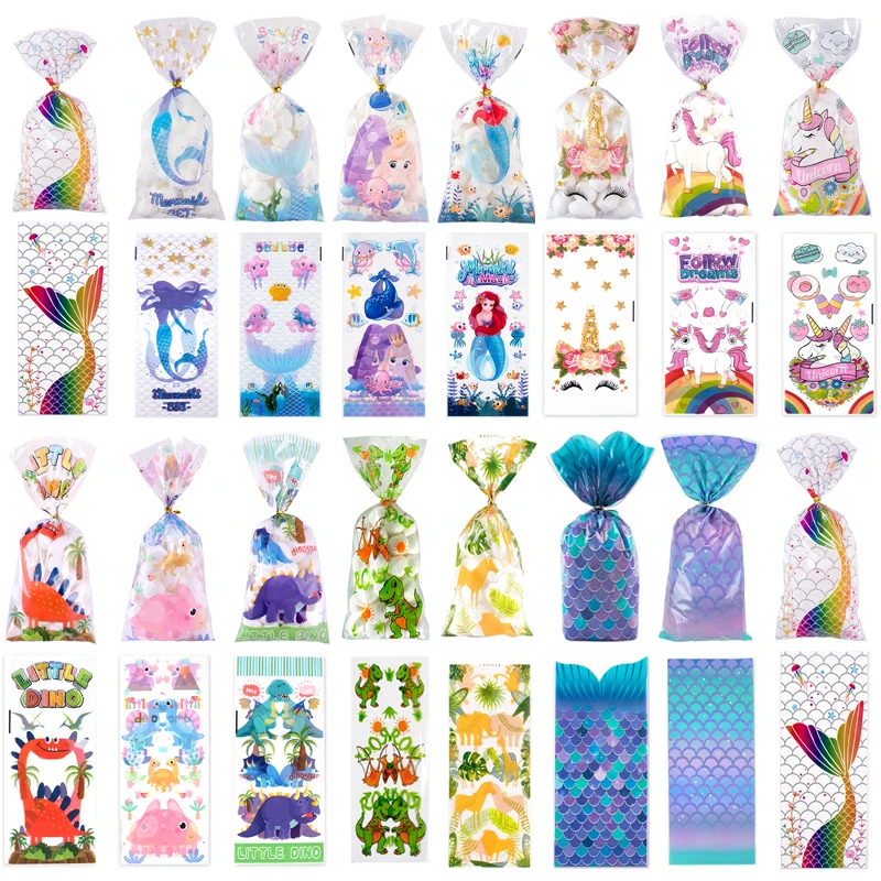 50pcs Cute Cartoon Candy Bag Mermaid/Unicorn/Dinosaur/Animal Theme Party Favors Kid Jungle Birthday Gift Party Baby Shower Decor