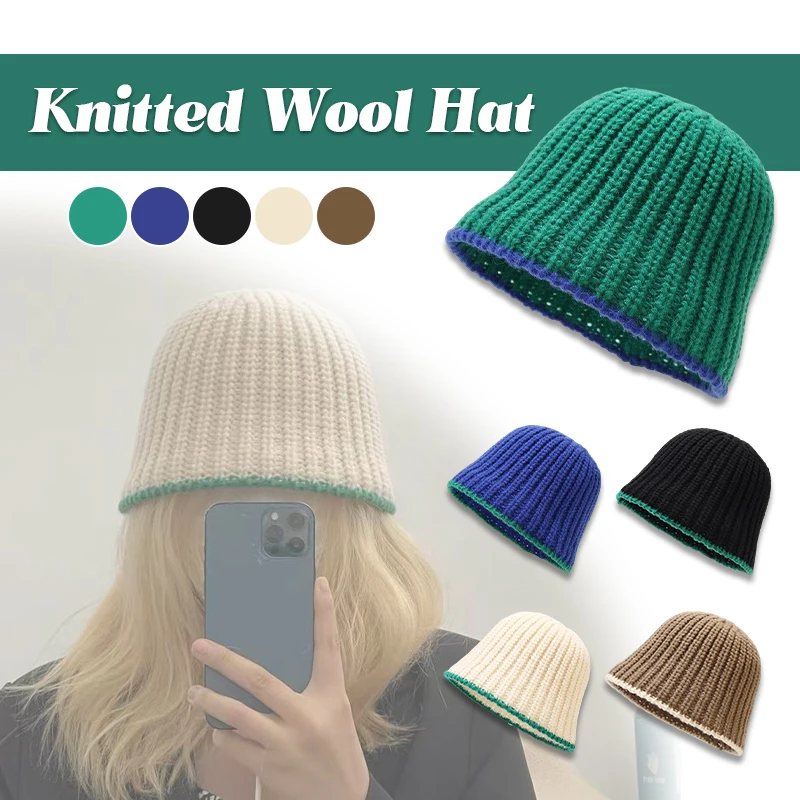 

Women Autumn Winter Bucket Hat Korean Style Hip-Hop Skullies Cap Panama Bucket Hats Warm Knitted Hat Winter Bonnet