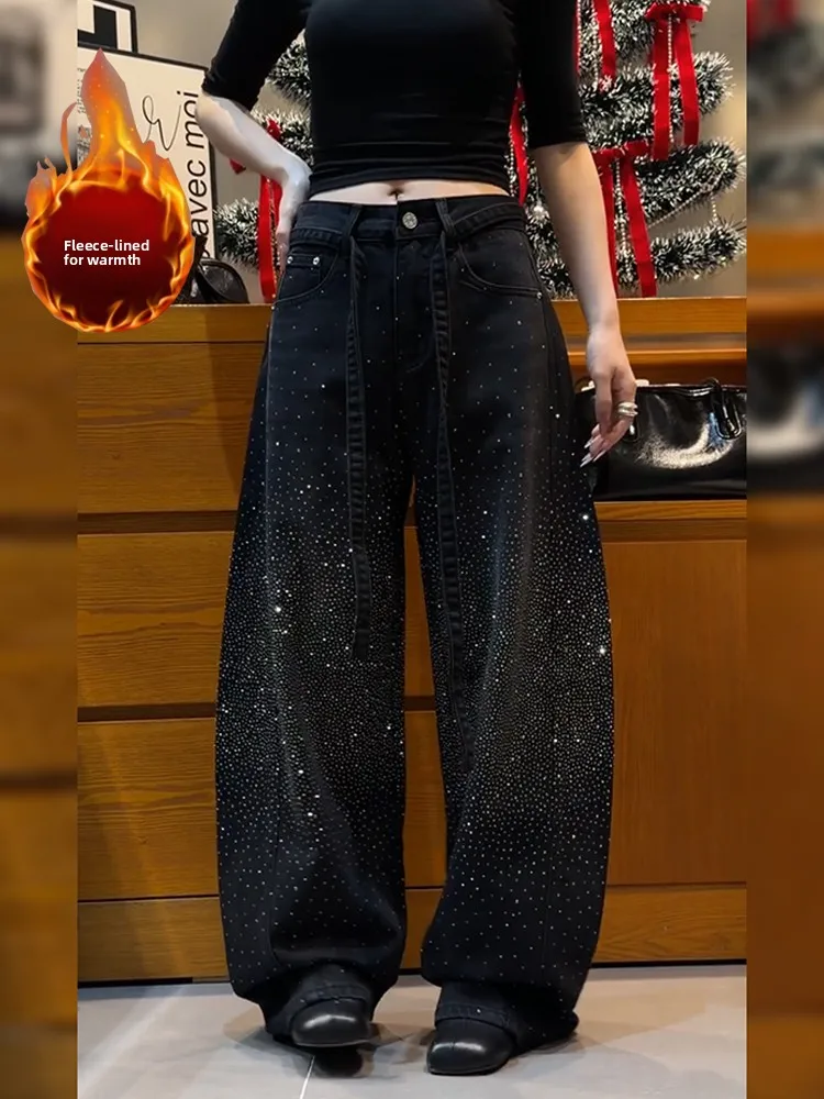 

Американские джинсы-кюлоты в стиле High Street Spicy Girl, с эффектом потертости, широкие, винтажные, с высокой талией, в пол