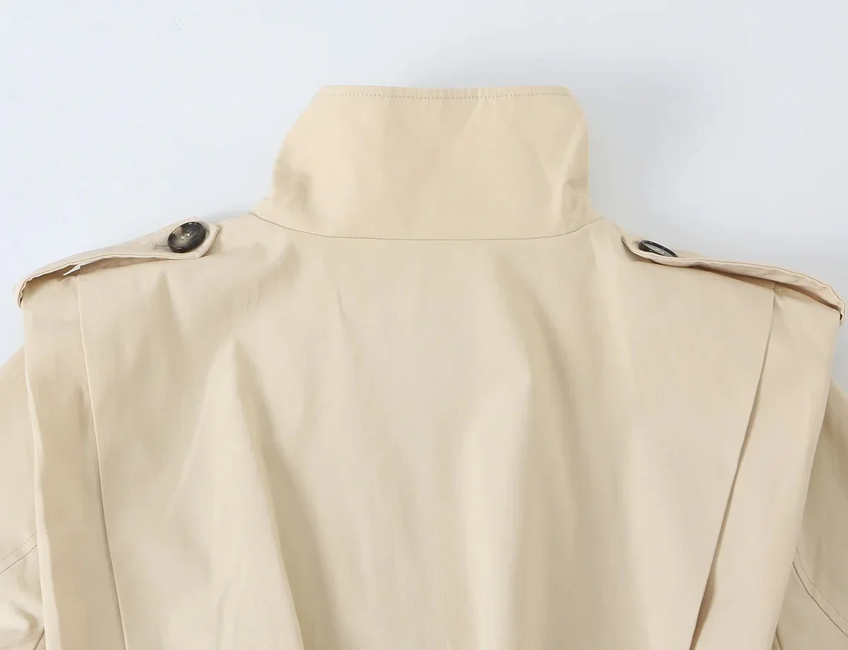 PRINTKAOIR Streetwear Chic Damen Trenchcoat Stehkragen Doppelreihiger Langarmmantel Neue Mode 2026 Herbst Trenchcoat – Detail 5