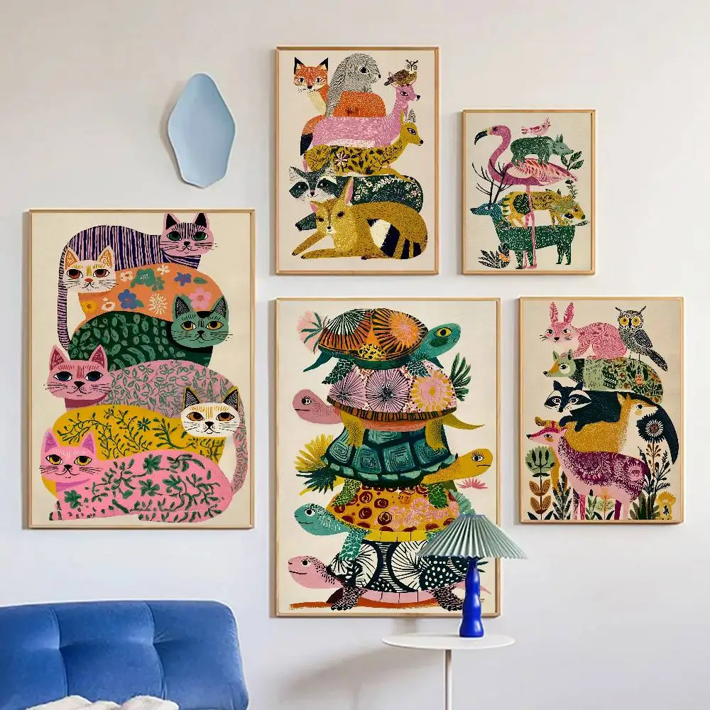 Modern Cat Poster Self-adhesive Art Room Entrance Restaurant Wall Decor Art Painting